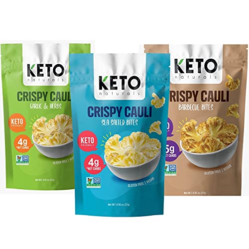 Crispy Cauli Bites - SEA SALT, BBQ, GARLIC & HERB, Variety Pack - Cauliflower Bites, Cauli Crisps, Healthy Snacks, Vegetable Crisps, Gluten Free, Vegan, Keto Snacks, (3 x 27g Packs)