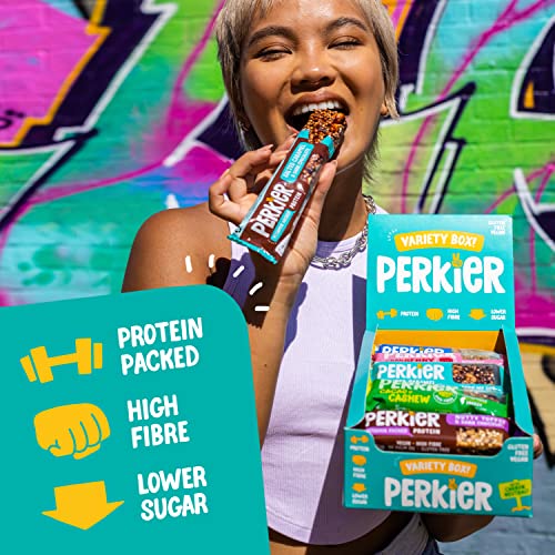 Perkier Variety Box Snack Bars (18 Pack) – Vegan – Gluten Free – Protein – High Fibre – Lower Sugar - Natural Ingredients – Lower Calorie – Healthy – No Palm Oil