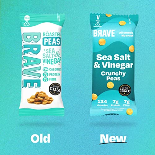 BRAVE Crunchy Peas: Sea Salt and Vinegar - Delicious Healthy Snacks - Vegan - High in Plant Protein & Fibre - Low Calorie - Plant-Based - No sugar - Box of 12 Packs (35g Each)