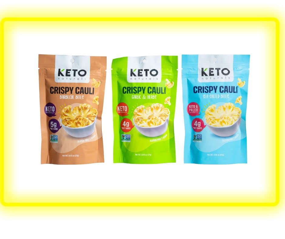 Crispy Cauli Bites - SEA SALT, BBQ, GARLIC & HERB, Variety Pack - Cauliflower Bites, Cauli Crisps, Healthy Snacks, Vegetable Crisps, Gluten Free, Vegan, Keto Snacks, (3 x 27g Packs)