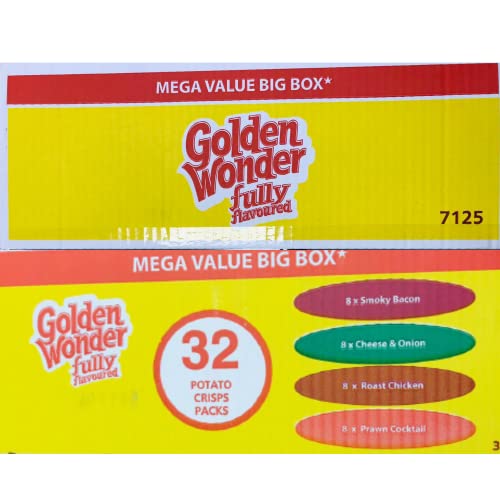 Golden Wonder Fully Flavoured 32 Potato Crisps Packs Mega value big box (32 x 25g)
