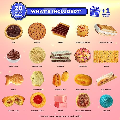 Maxi Premium International Snacks Box | Premium and Exotic American Alike Retro Turkish Treats | Mix Variety Pack of Foreign Snacks and Candies | Dark Space Themed Box | 21 Full-Size Snacks