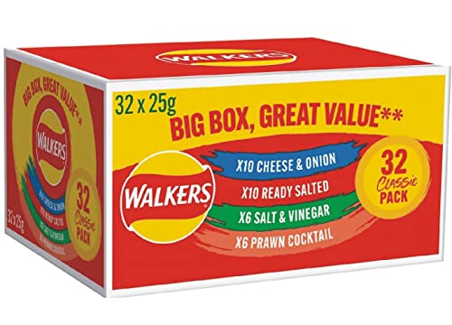 Walkers BIg Box 32x25g contains 4 Different Flavours 32pksx25g with one shanza departmental's free ball point