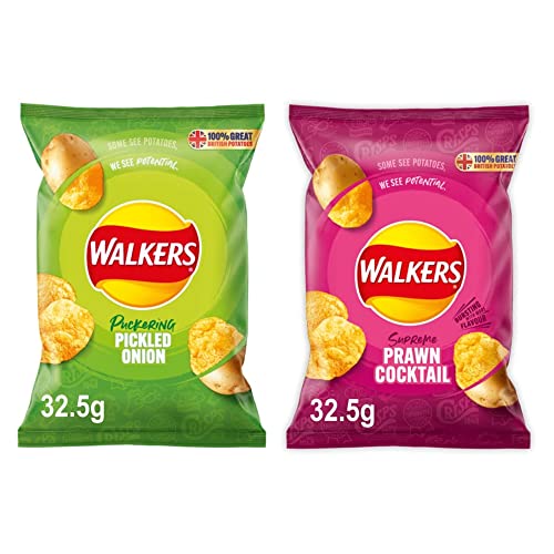 Walkers Crisps 32.5g Custom Variety Case / 4 Flavours, 8 x 32.5g Bags of Each Flavour/Choose Your Own Flavours | Mixed Box of Flavoured British Potato Chips