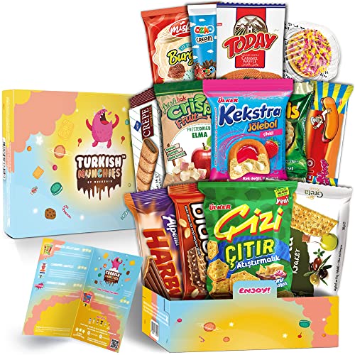 Midi Premium International Snacks Box | Premium and Exotic American Alike Retro Turkish Treats | Mix Variety Pack of Foreign Snacks and Candies | Light Blue Space Themed Box | 12 Full-Size Snacks