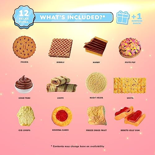 Midi Premium International Snacks Box | Premium and Exotic American Alike Retro Turkish Treats | Mix Variety Pack of Foreign Snacks and Candies | Light Blue Space Themed Box | 12 Full-Size Snacks