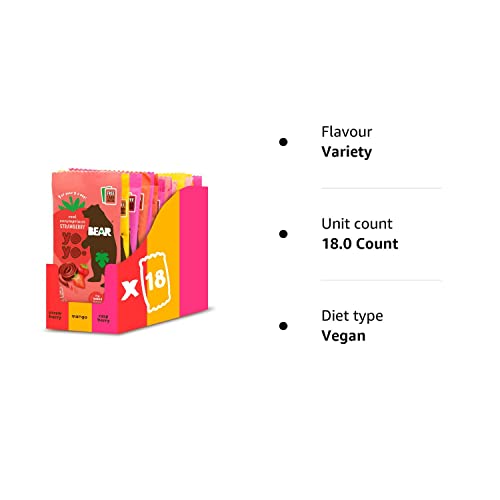 BEAR Variety Pack Yoyos - Dried Fruit Rolls - Healthy Kids Snack - Vegan - 20g (18 packs)