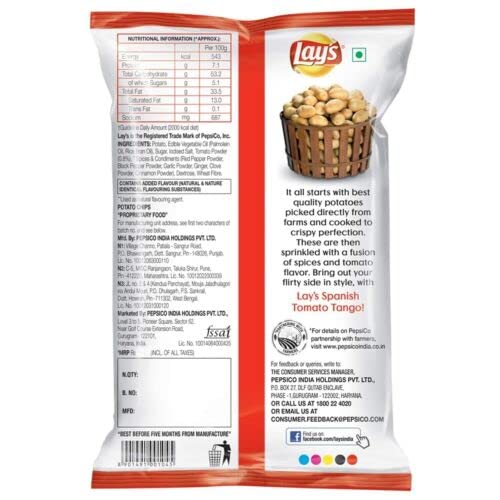 Lays Chips Spanish Tomato Tango | Farm-grown Potatoes | Crispy and Delicious | (Pack of 6)