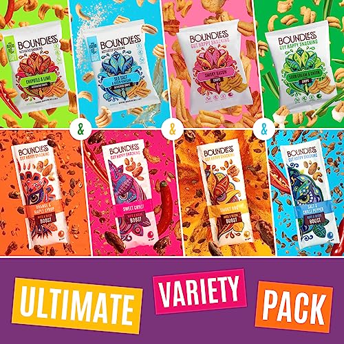 Boundless Activated Nuts and Seeds / Chips Variety Pack - Gut Health - Mixed Nuts & Seed Mix (4 x 25g) & Vegan Crisps Multipack (4 x 23g) - Savoury Vegan Protein Snacks, Gluten Free Snacks Bulk