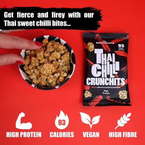 The Savourists Savoury Healthy Snacks | Low Calorie | High Protein | Plant-Based Protein | Vegan | High Fibre | Crispy snacks | Thai Chilli & BBQ Crunchits Variety Pack (12x25g)
