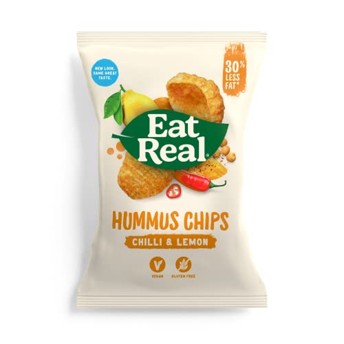 Eat Real - Hummus Chips, Chilli and Lemon, Sharing Crisps, Vegan & Gluten Free, 135 g, Pack of 10
