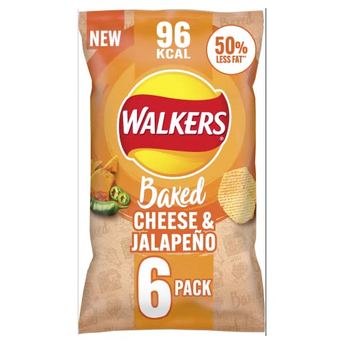 Walkers Oven Baked Cheese & Jalepeno Crisps 6 x 22g, Yellow