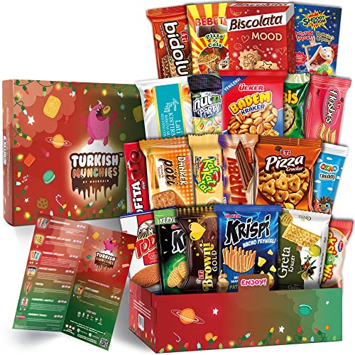 Maxi Premium International Snacks Box | Premium and Exotic American Alike Retro Turkish Treats | Mix Variety Pack of Foreign Snacks and Candies | Red Planet Themed Box | 21 Full-Size Snacks