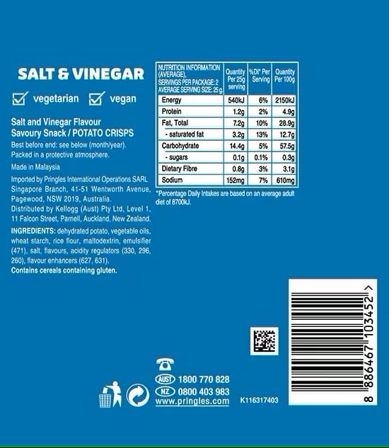 Pringles Salt & Vinegar Tub 40g x3 Pack With Pringles Paprika Tub 40g x3 (6 Pack Mixed Bundle)