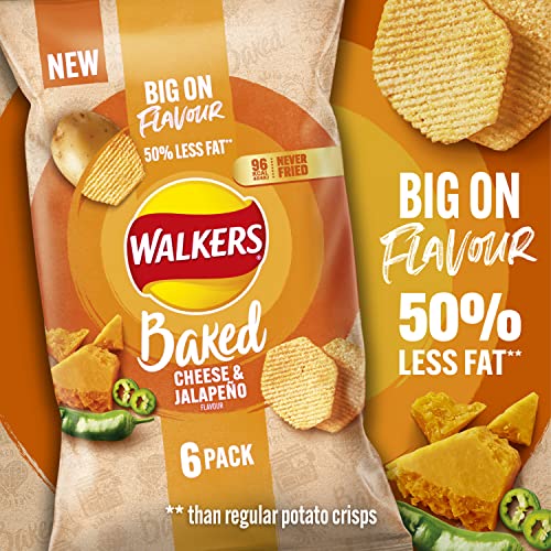 Walkers Oven Baked Cheese & Jalepeno Crisps 6 x 22g, Yellow