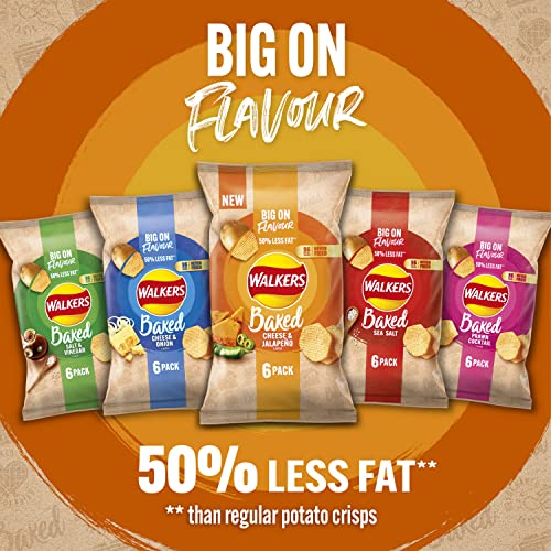 Walkers Oven Baked Cheese & Jalepeno Crisps 6 x 22g, Yellow