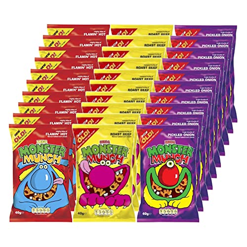Walkers Monster Munch Custom 30 Pack, 30x40g packet, Choose 3 Flavours and Receive 10 Packs of Each Choice