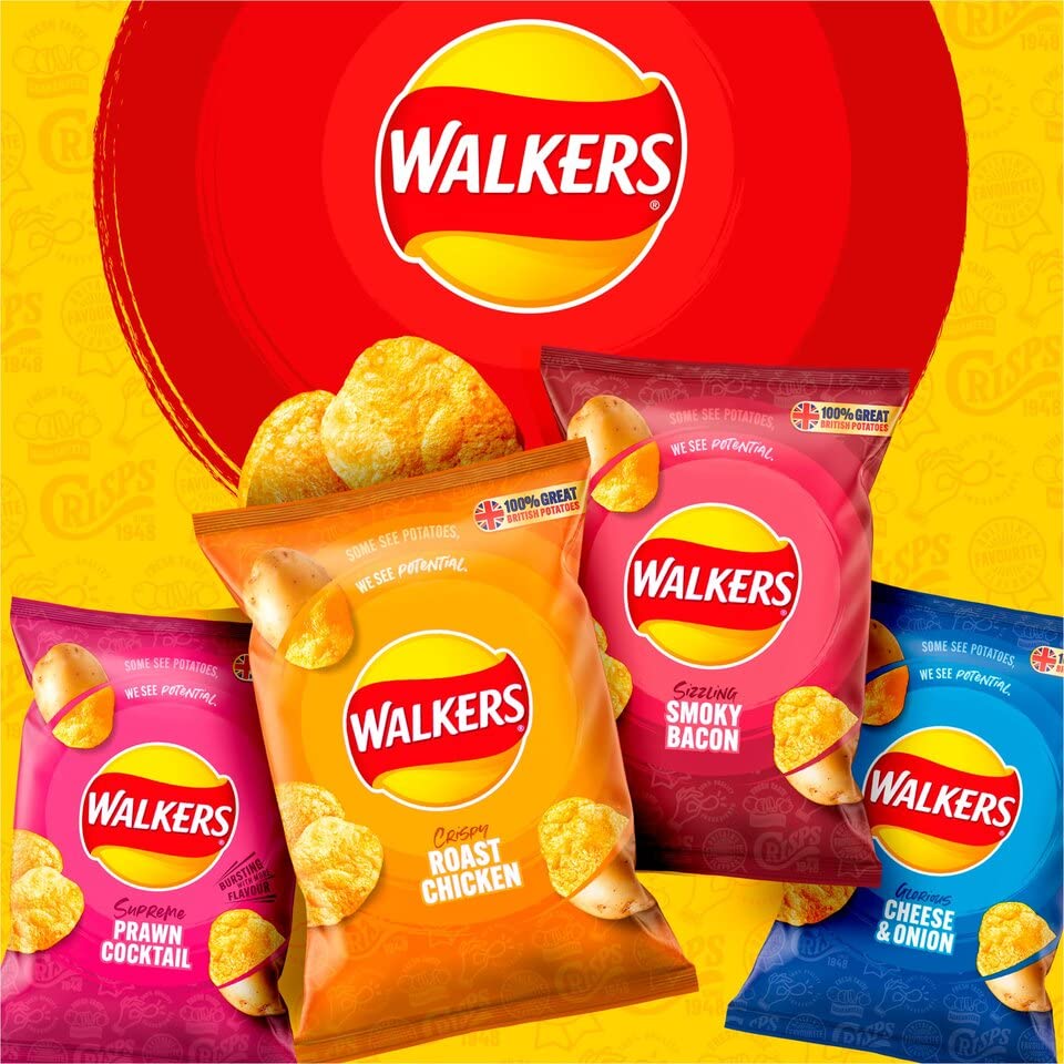 Walkers Meaty Variety Crisps 20X25g Multipack Of Walkers Meaty Variety Crisps Smoky Bacon Roast Chicken Prawn Cocktail Cheese & Onion Boxed Treatz