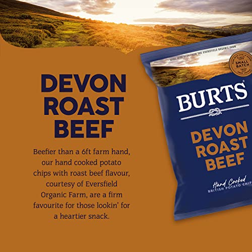 Burts Devon Roast Beef Hand Cooked Burts Crisps - 20 x 40 g Multipack Box - Gluten Free, Hydrogenated Fat Free, Non-GMO - Devon Roast Beef Burts Potato Chips