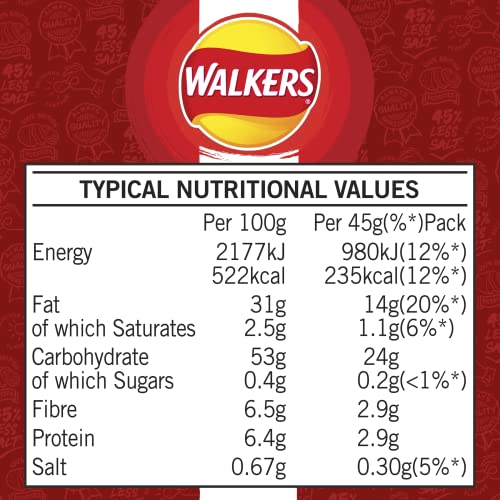 Walkers Less Salt Lightly Salted 45G (Case of 32)