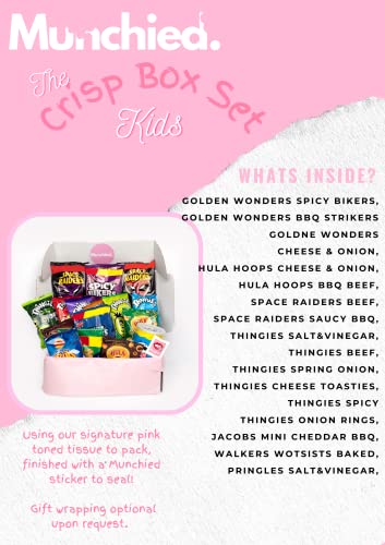 Munchied - Kids Crisp Gift Hamper Set - Including Retro/Classic/Modern Selection of your favourite Crisps - Walkers/McCoys, Skips, Golden Wonder, Pringles, Transformers & More!!