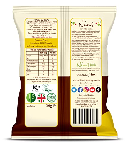 Nim's Air Dried Pineapple Crisps Box Set 20g Vegan Vegetarian Healthy Snack (Pack of 12)