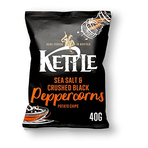 Kettle Hand cooked Crisps Premier Potato Chips Light salted Cheddar & Red Onion Sea Salt & Vinegar Black Pepper and Sweet Chilli Sour Cream 40g x 18 Packs