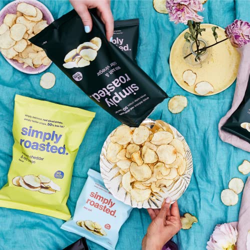 Simply Roasted: Classic Mixed Case Single Bags | 8x Sea Salt, 8x Mature Cheddar & Red Onion, 8x Sea Salt & Cider Vinegar | 50% less fat roasted potato crisps (Box of 24 x 21.5g bags)