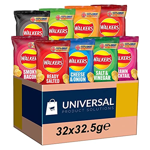 Walkers Crisps Custom Case Selection- Mixed Box of Flavoured British Potato Chips - 32 Pack, Select Any 4 Flavours of Your Choosing & Receive 8x32.5g of Each
