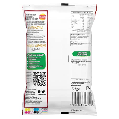 Walkers Ready Salted Crisps Box, 32.5 g (Case of 32)