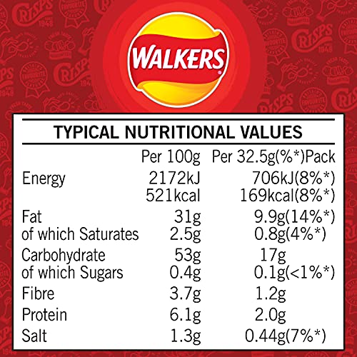 Walkers Ready Salted Crisps Box, 32.5 g (Case of 32)