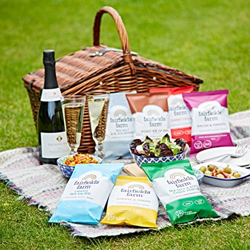 Fairfields Farm Mixed Box Crisps (24 x 40g) - Gluten Free, Vegan | Salt - Cheese & Onion - Sweet Chilli - Roast Rib of Beef - Salt & Vinegar - Bacon - Ghost Ship - Pepper