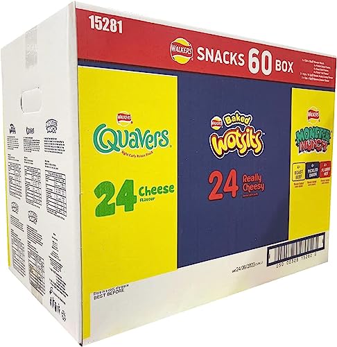 Walkers Crisps Snack Variety Box 60 Pack Quavers Baked Wotsits Mega Monster Munch Crisps Snack Mix Party Box Boxed Treatz