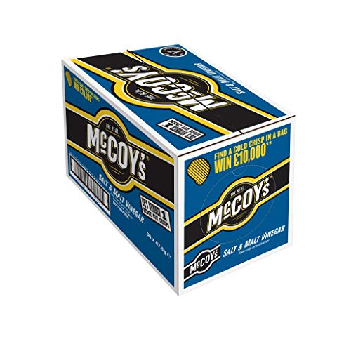 McCoy's Ridge Cut Crisps, Multipack Box of Flavoured Potato Crisp Snacks, 36 x 47.5g – Salt & Malt Vinegar