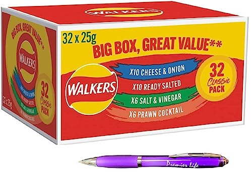 Walkers Variety Crisps contains 4 Different Flavours 32pksx25g By Premier Life Store with a Premier Life Store Pen