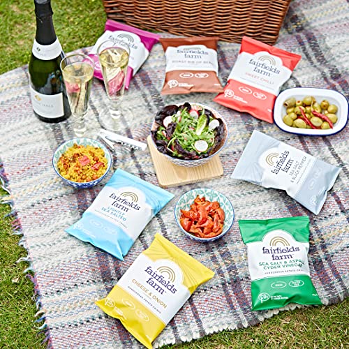 Fairfields Farm Mixed Box Crisps (24 x 40g) - Gluten Free, Vegan | Salt - Cheese & Onion - Sweet Chilli - Roast Rib of Beef - Salt & Vinegar - Bacon - Ghost Ship - Pepper