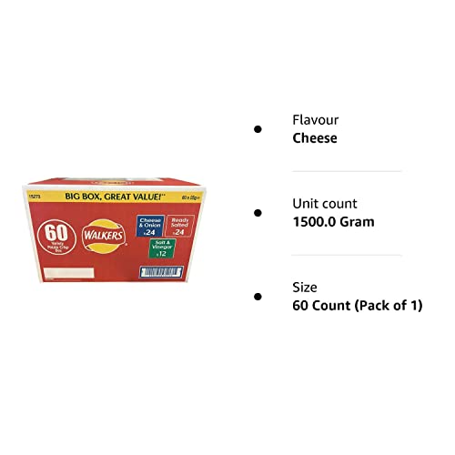 Walkers Crisps Multipack Mixed Flavour Variety Box (Ready Salted, Salt & Vinegar, Cheese & Onion) - 60 x 25g Selection Box