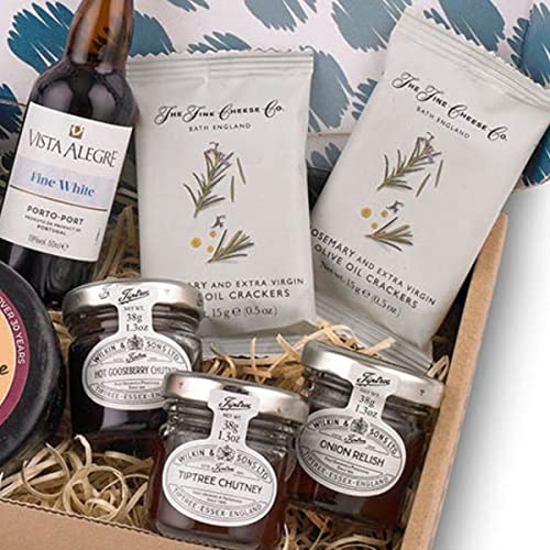 Thornton & France Letterbox Hamper Cheese Please | 3 Artisan English Cheeses With Crackers Chutneys & 2 x 50ml Port In Postal Box | Penny Post