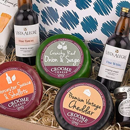 Thornton & France Letterbox Hamper Cheese Please | 3 Artisan English Cheeses With Crackers Chutneys & 2 x 50ml Port In Postal Box | Penny Post