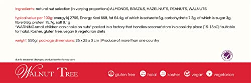 Walnut Tree |Assorted Natural Nuts Gift Box | Premium selection of natural nuts mix crammed with vitamins and minerals | Suitable for Vegans, Vegetarian, Halal, Kosher and Gluten Free diets | 550g pack