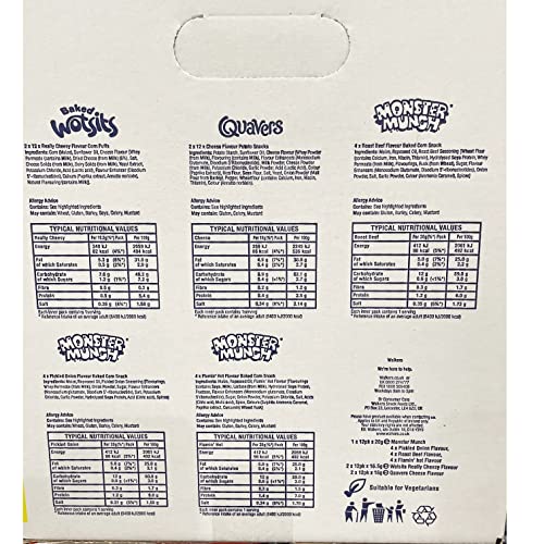 Walkers Crisps Snack Variety Box 60 Pack Quavers Baked Wotsits Mega Monster Munch Crisps Snack Mix Party Box Boxed Treatz