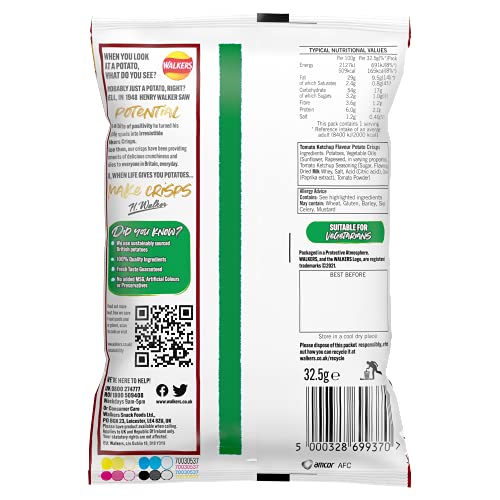 Walkers Tomato Ketchup Crisps Box, 32.5 g (Case of 32)