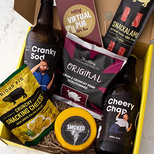 Virtual Pub Gift Box. A Delicious Selection Box Full of Pub Inspired Foodie Gifts. Savoury Snacks, cheese and Beer. Ultimate Food Gifts For Men Or Women