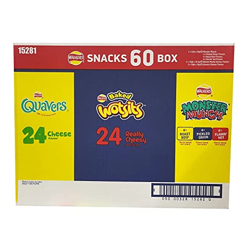 Walkers Crisps Snack Variety Box 60 Pack Quavers Baked Wotsits Mega Monster Munch Crisps Snack Mix Party Box Boxed Treatz