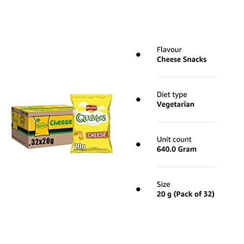 Walkers Crisps Quavers Cheese Snacks Box, 20 g (Case of 32)