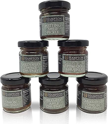 Hampton Preserves Finest Selection Chutneys & Pickles Gift Set Mini 35g Jars, includes Potting Shed Pickle, Gardener's Choice Chutney, Tomato, Onion, Bramley Apple, Caramelised Onion