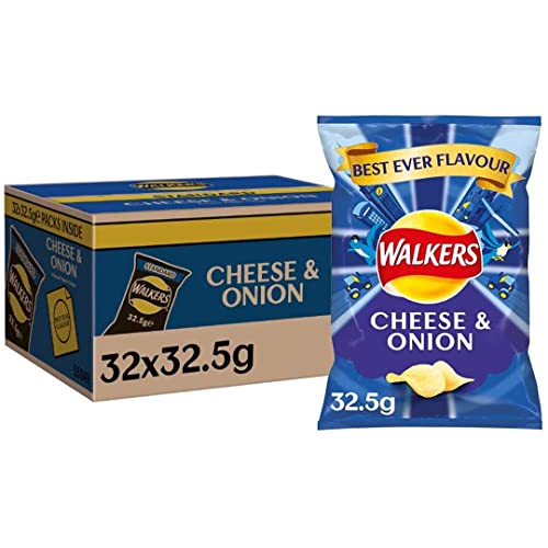 Walkers Cheese and Onion Crisps Multi-Pack Box, 32.5 g, Case of 32