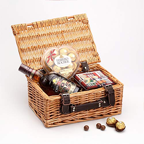 Woodluv Natural Wicker Hamper Basket, Xmas, Wedding, Anniversary Birthday Mothers Day Christmas Medium