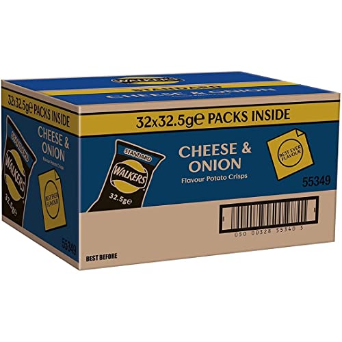Walkers Cheese and Onion Crisps Multi-Pack Box, 32.5 g, Case of 32
