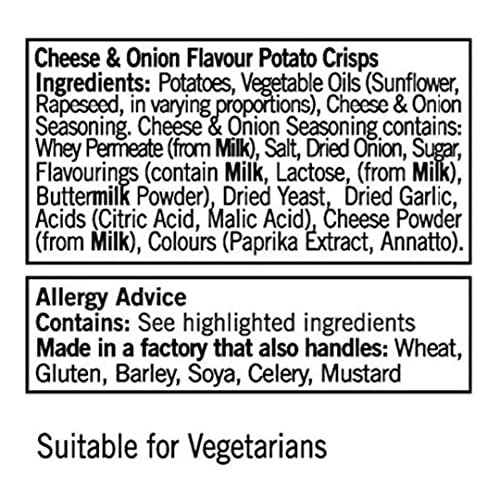 Walkers Cheese and Onion Crisps Multi-Pack Box, 32.5 g, Case of 32